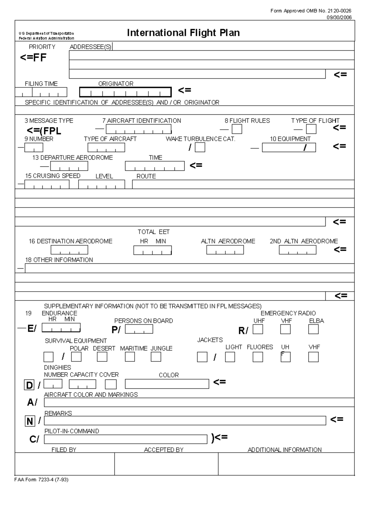 International Flight Plan Notes - FAA Form 53618 - Studocu