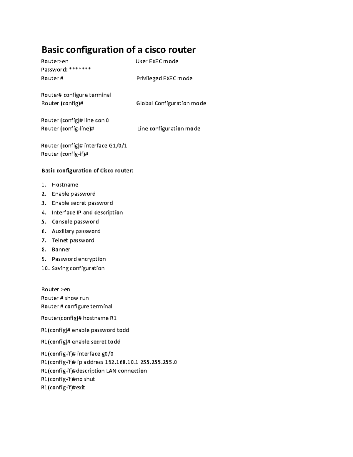Basic Configuration of Cisco Router (Course Code: CCNA) - Studocu