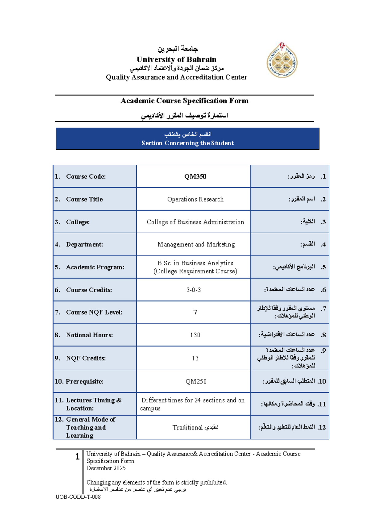 QM350 Course Specification Form: Operations Research Overview - Studocu