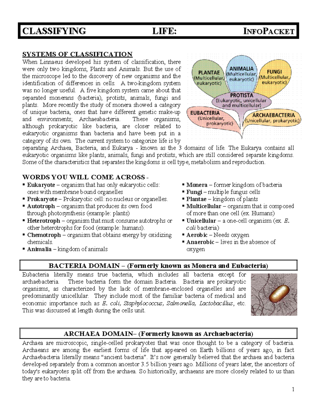 CLASSIFYING LIFE: SIX KINGDOMS OF ORGANISMS - Studocu