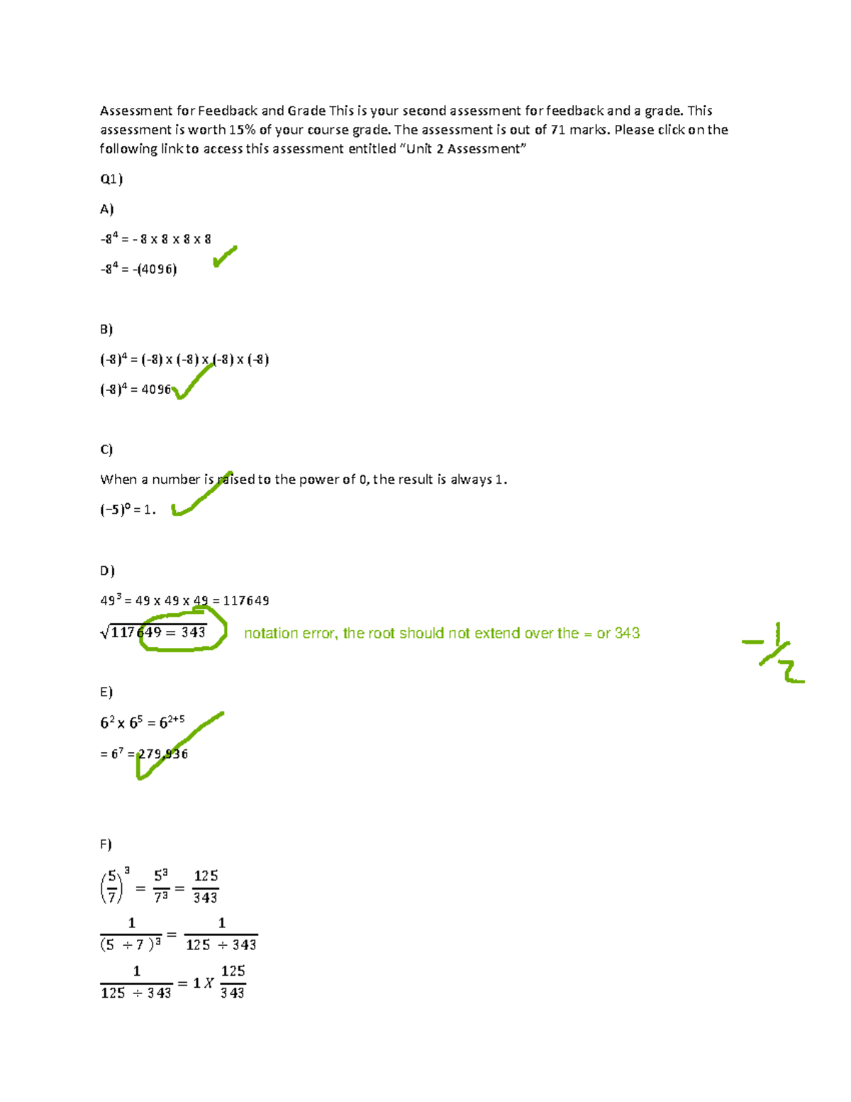 Math Unit 2 Assessment for Feedback and Grade - 101523065 - Studocu