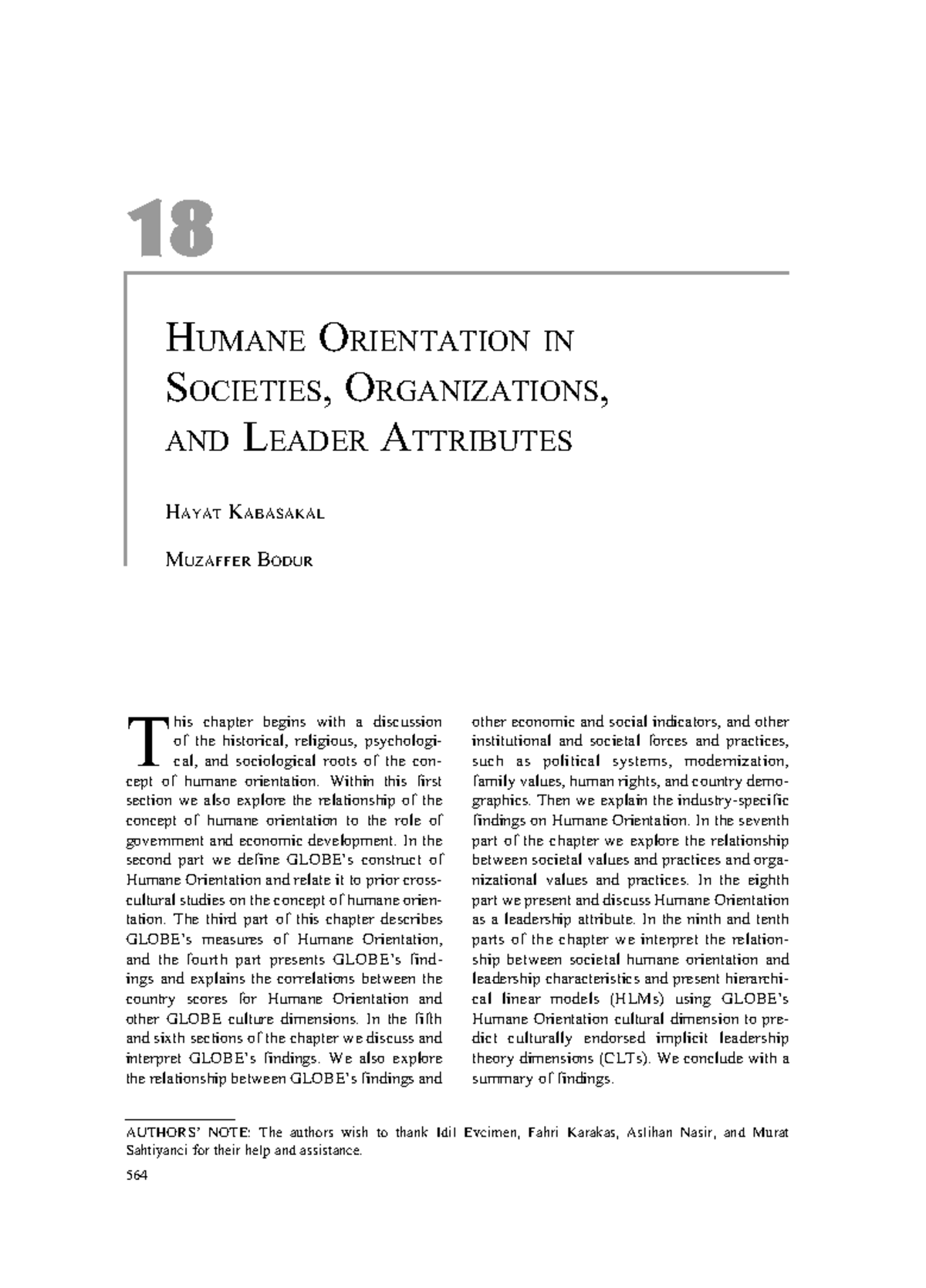 HUM 18: Exploring Humane Orientation in Societies and Leadership ...