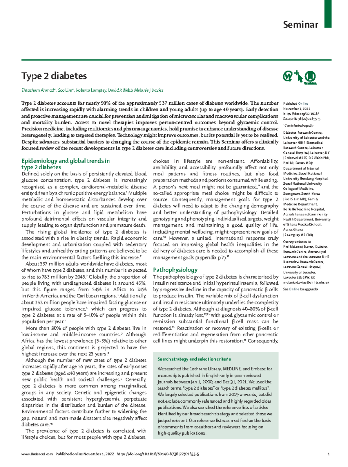 Seminar on Type 2 Diabetes Management: Recent Advances and Future ...