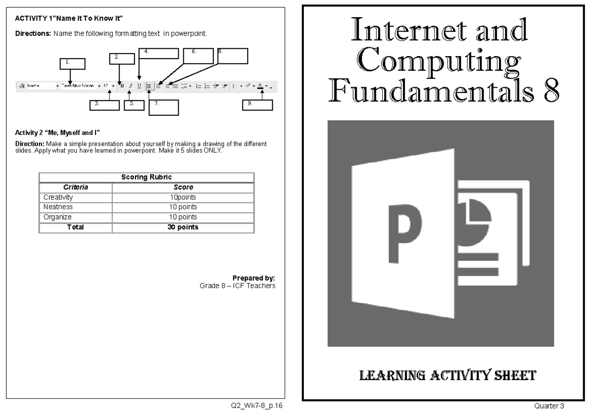 Booklet-LAS-Q3-ICF8-2: PowerPoint Learning Activities Guide - Studocu