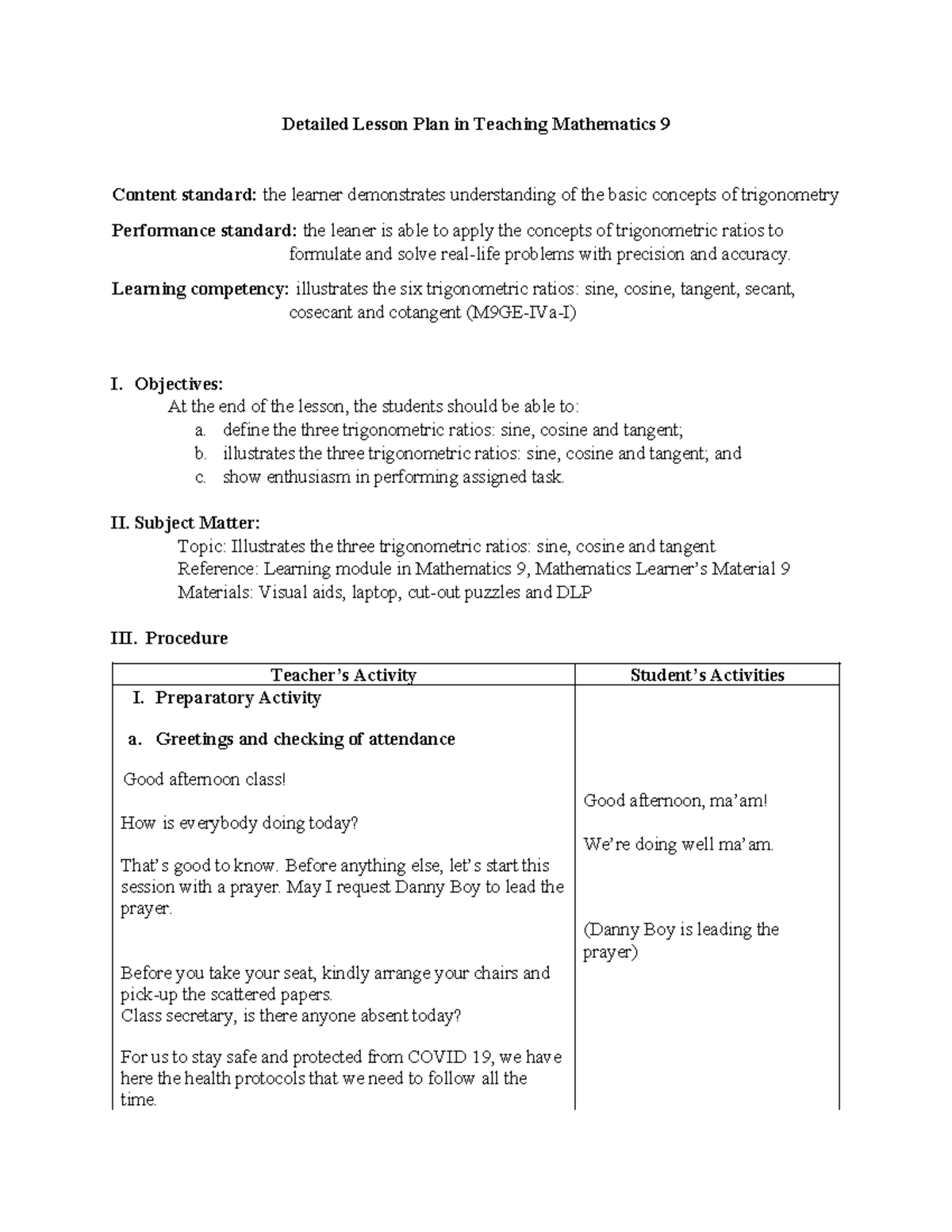 322 Detailed Lesson Plan in Teaching Mathematics 9 - Learning ...