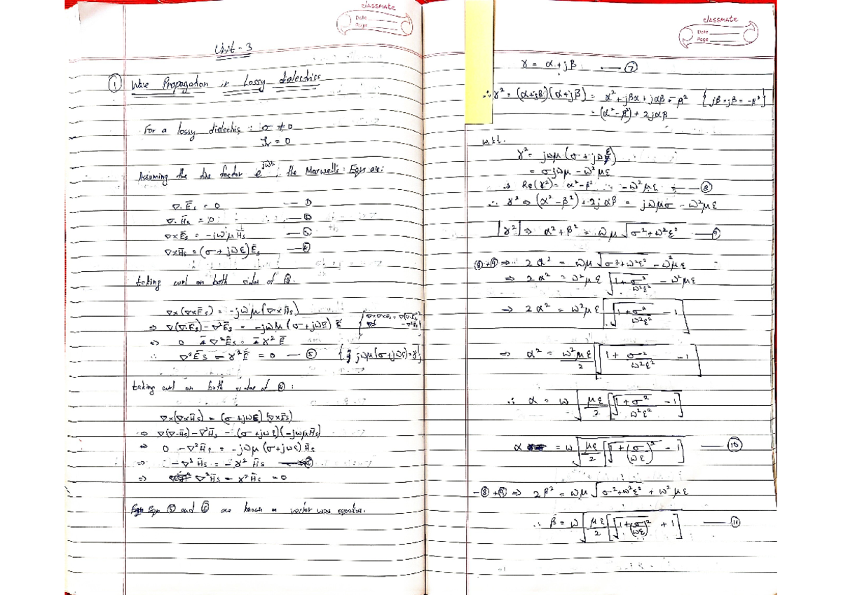 Unit 3: Derivations and Notes on Wave Propagation in Lossy Dielectrics ...