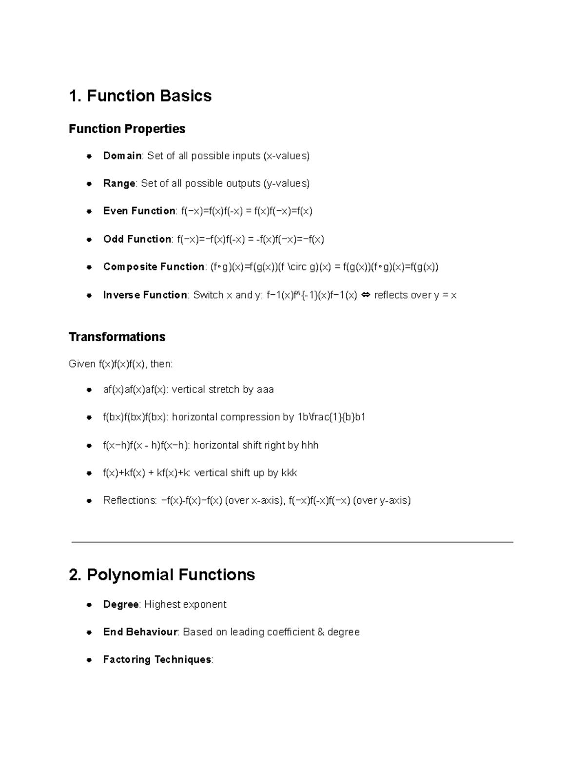 Advanced Functions: Key Concepts & Properties Overview - Studocu