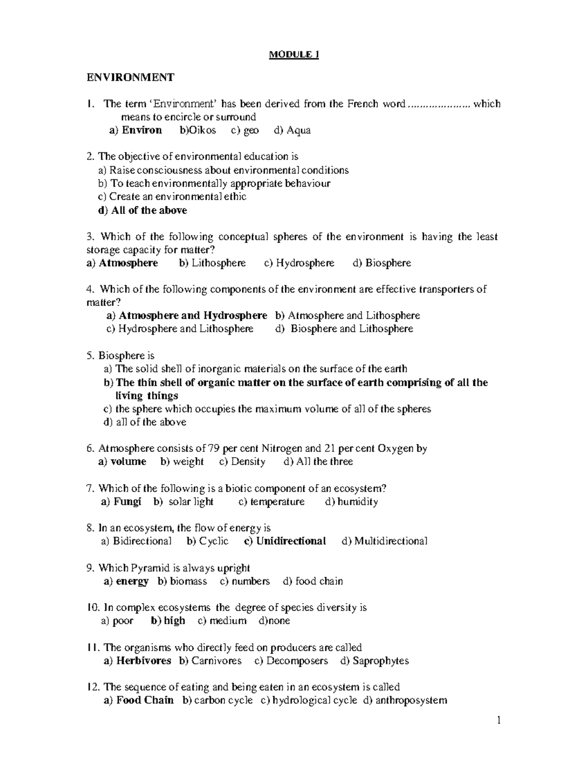 EVS 101: Key Concepts in Environmental Science - Module 1 & 2 - Studocu