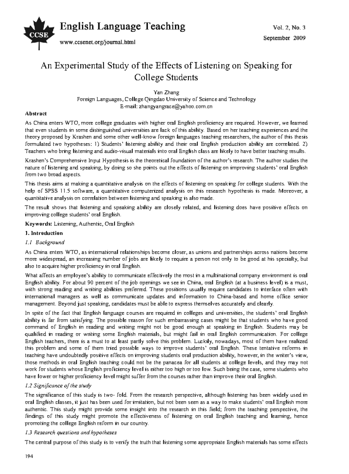 3315 - experimental research - Vol. 2, No. 3 English Language Teaching ...