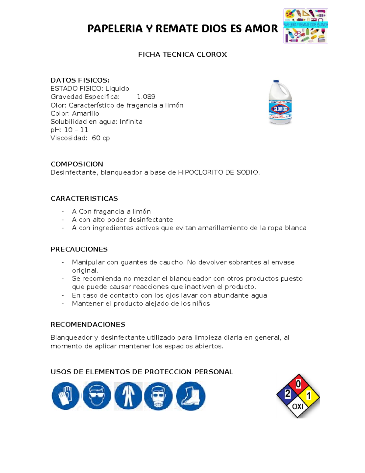 Ficha Técnica de Productos Desinfectantes y Jabones de Uso Diario - Document Preview