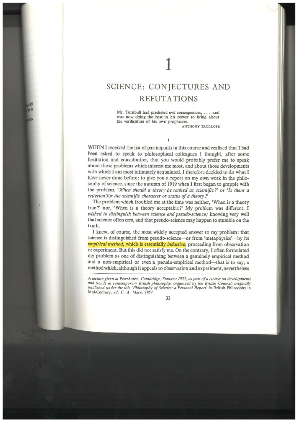Popper 1963: Conjectures and Refutations in Science - Studeersnel