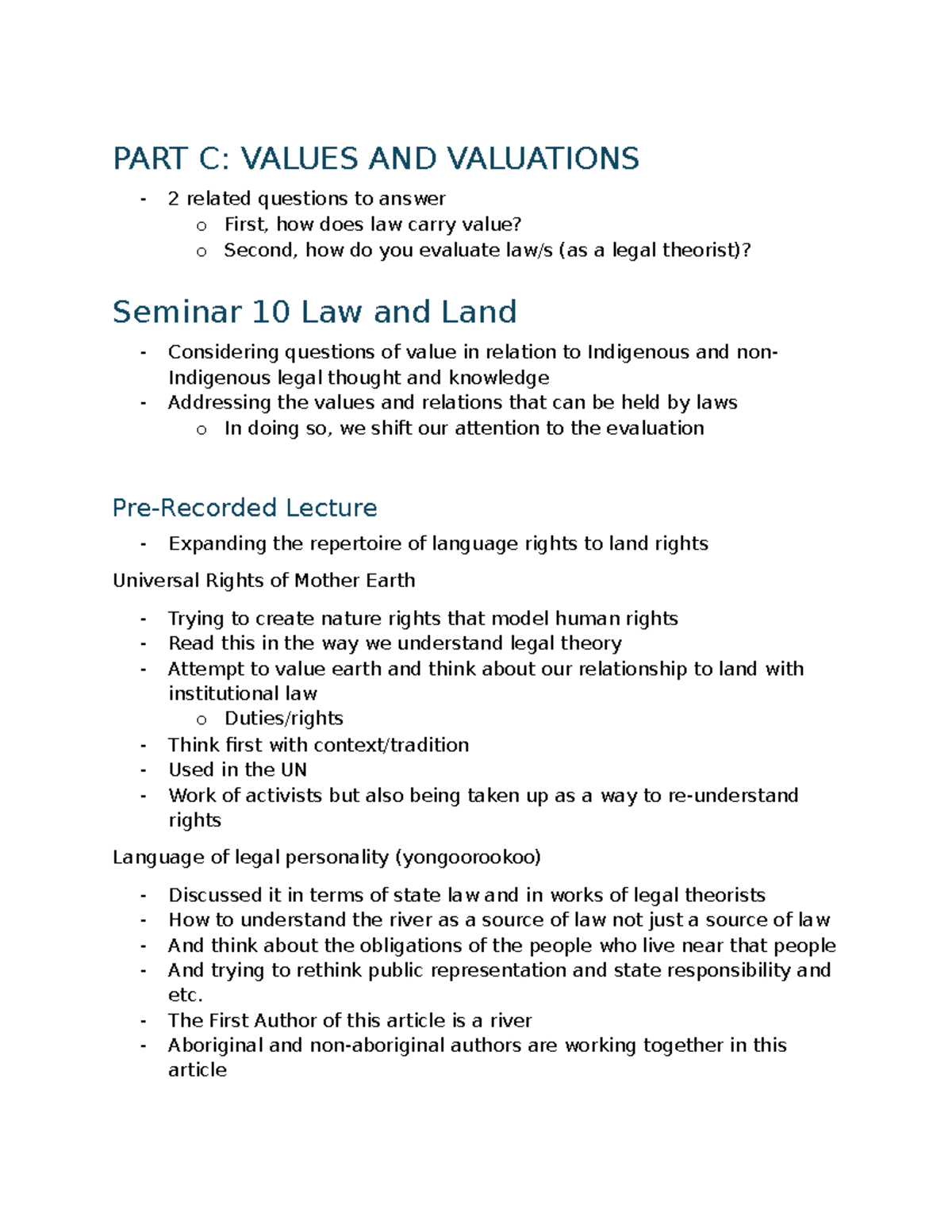 Seminar 10: Law and Land - Values, Valuations, and Indigenous ...