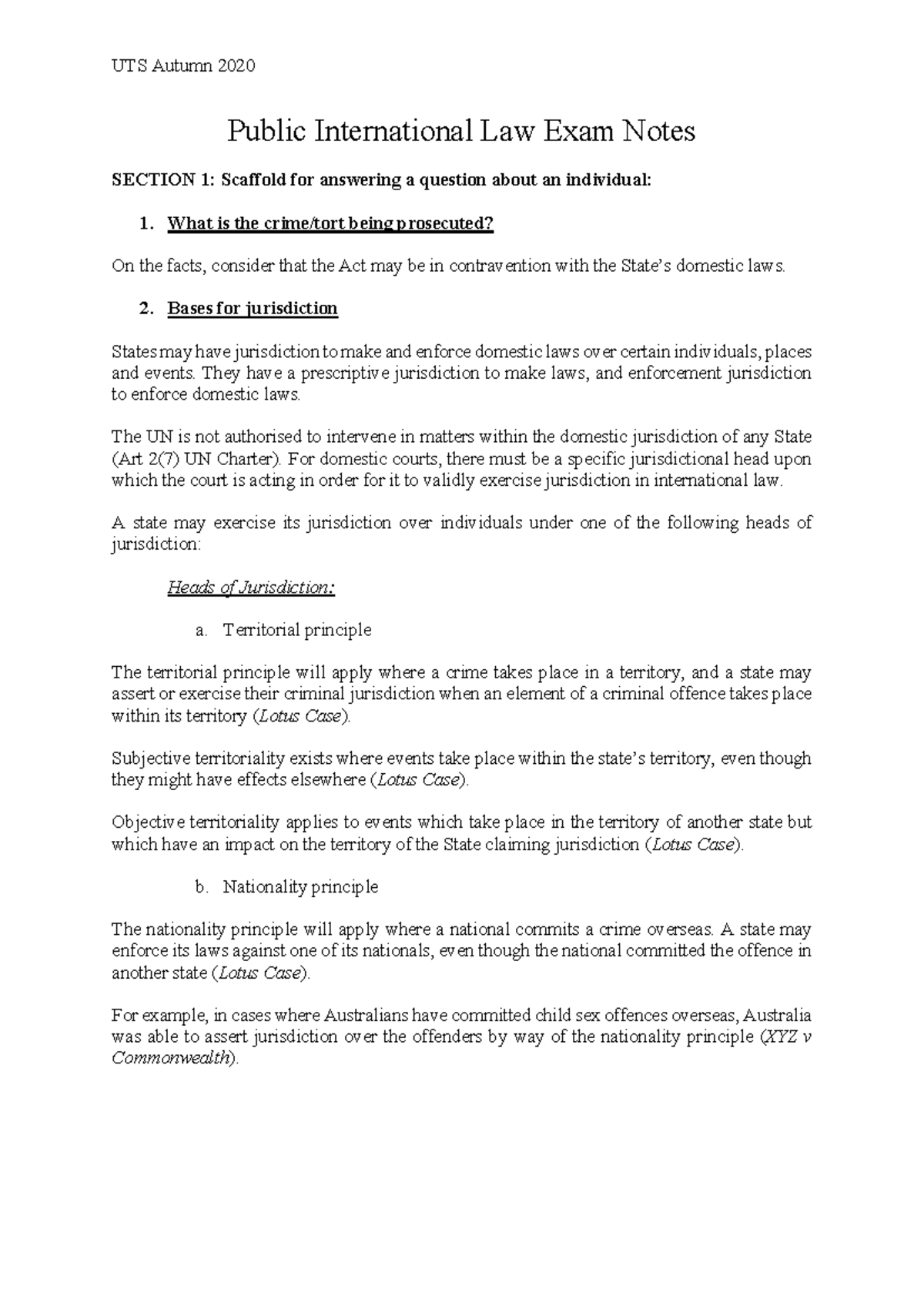 Public International Law: Exam Notes & Scaffolds for Analysis - Studocu