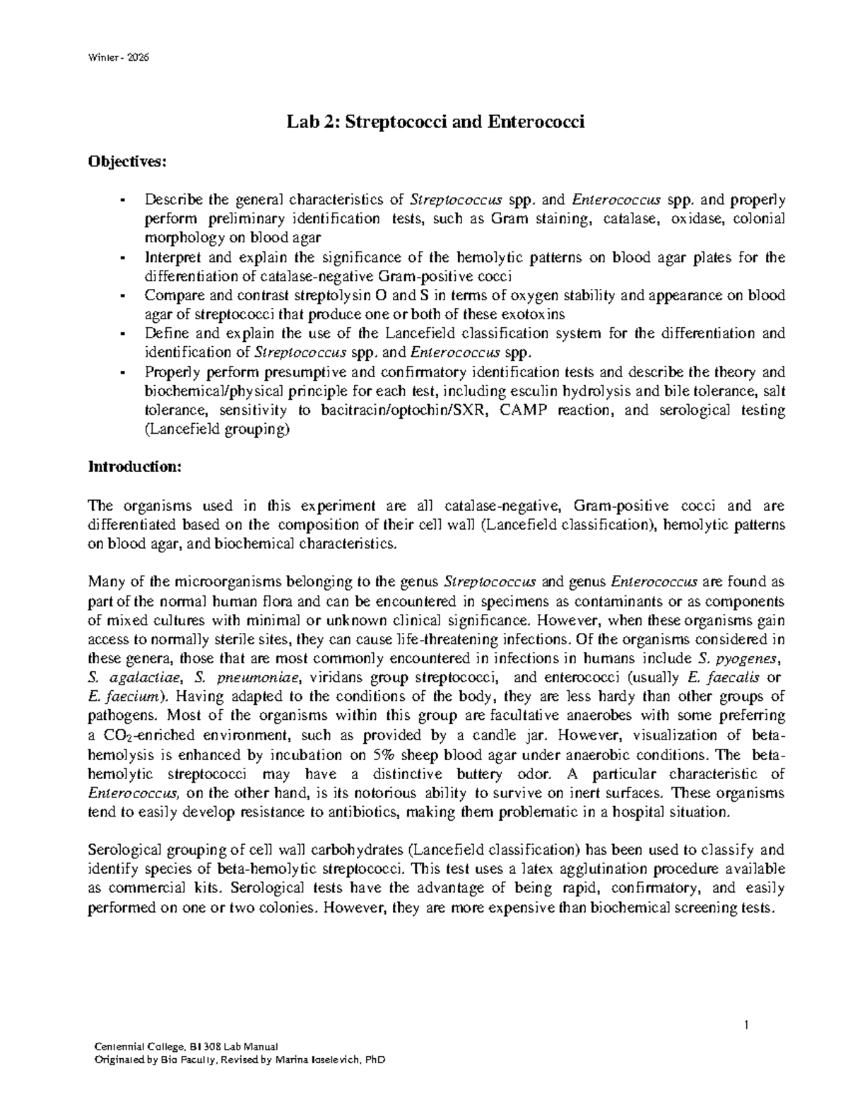 Winter 2026 Lab 2: Identification of Streptococci and Enterococci - Studocu