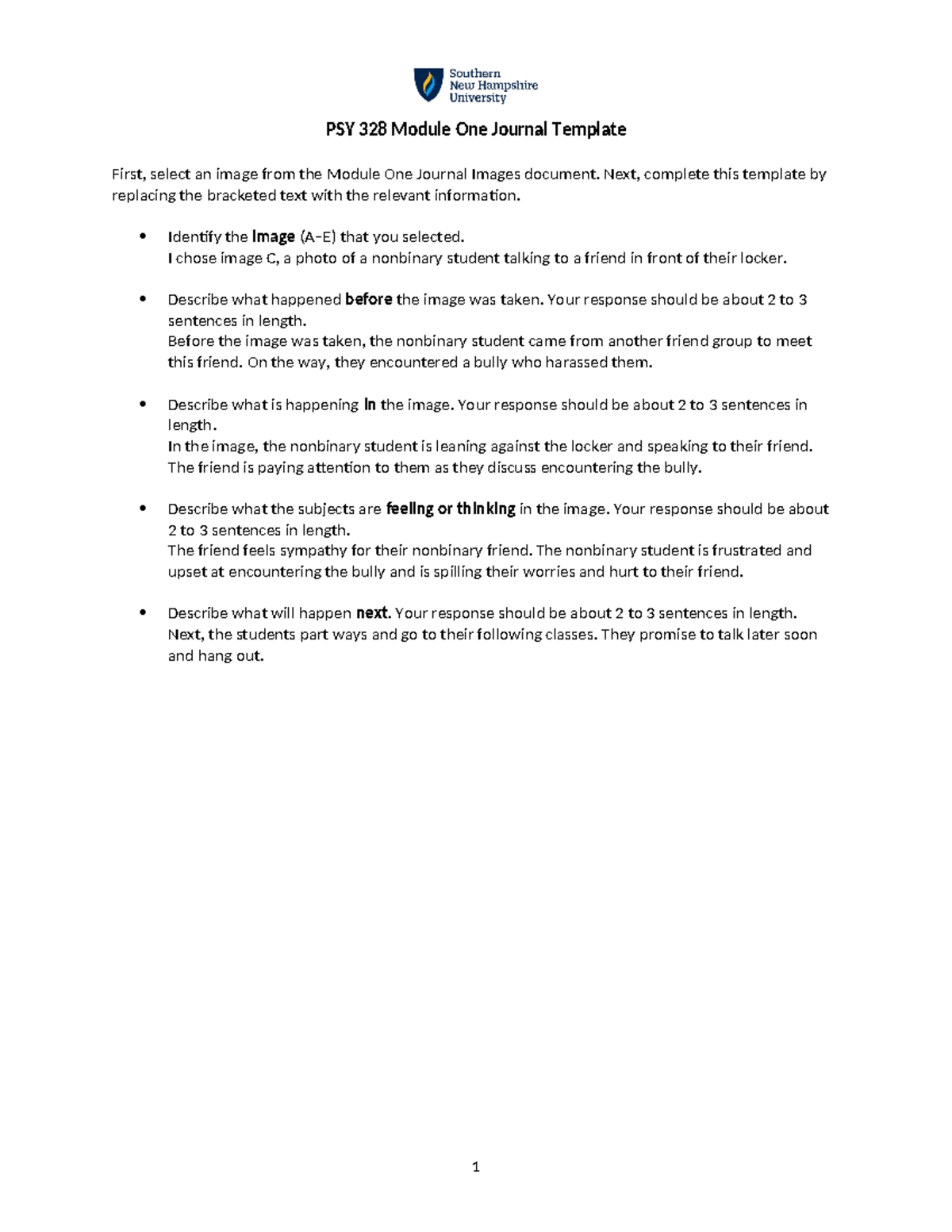 PSY 328 Module One Journal - Next, complete this template by replacing ...