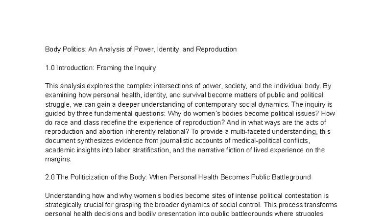 Body Politics: Power, Identity & Reproduction - Final Exam Topics - Studocu