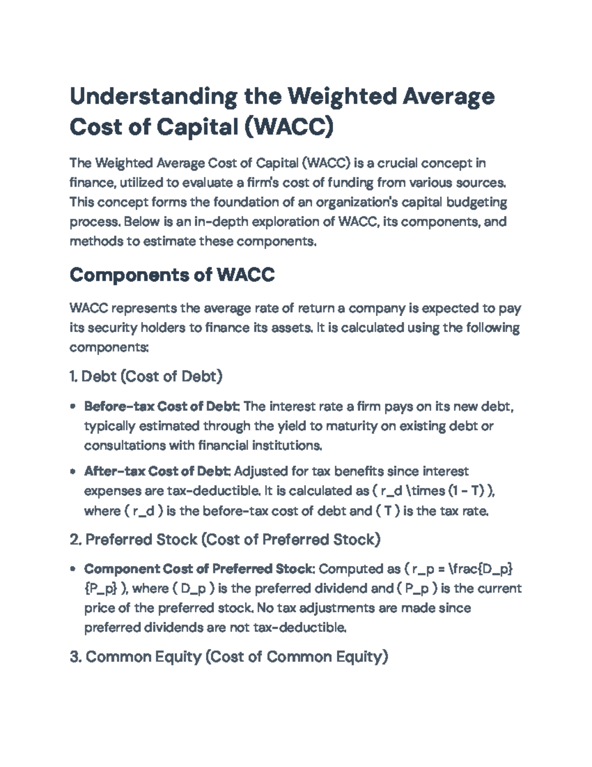 Understanding WACC: Components, Calculation, and Applications in ...