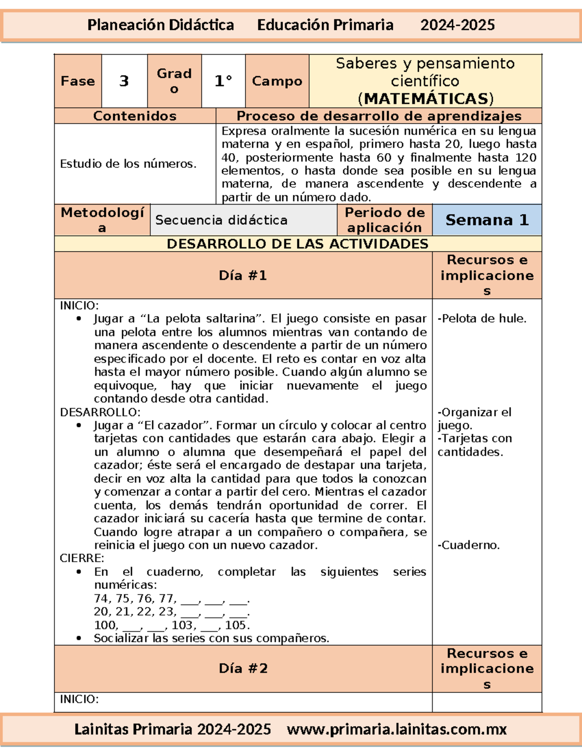 Planeación Matemáticas 1° Grado - Noviembre 2024-2025 - Document Preview