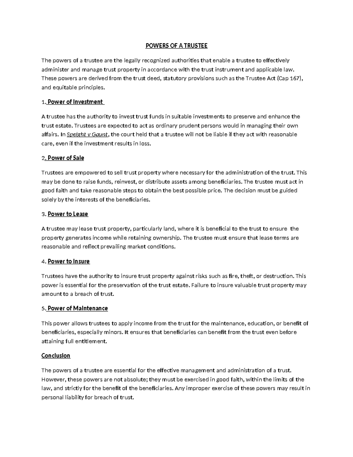 Powers of a Trustee: Key Authorities and Responsibilities - Studocu