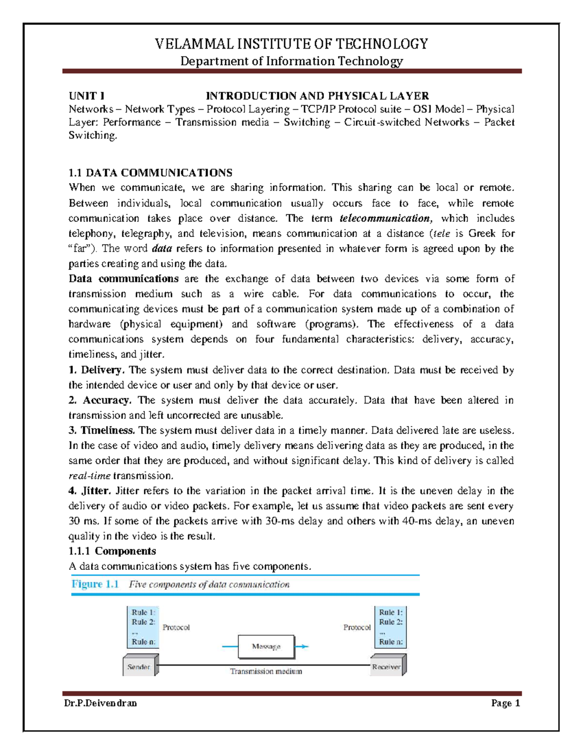 CN-Unit-1: Introduction to Data Communications and Network Layers - Studocu