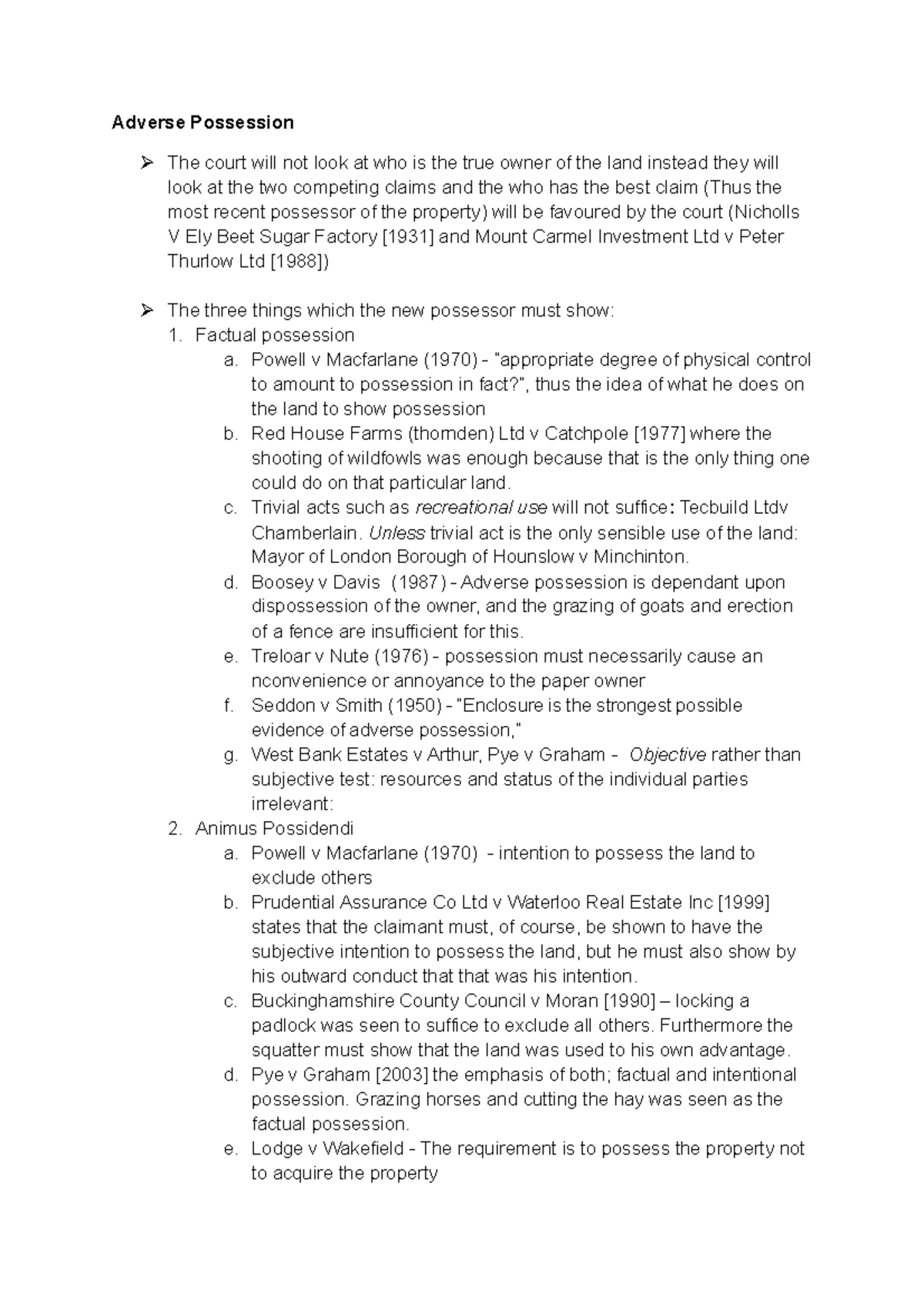Adverse Possession - Lecture Notes (Law 10-15) - Studocu