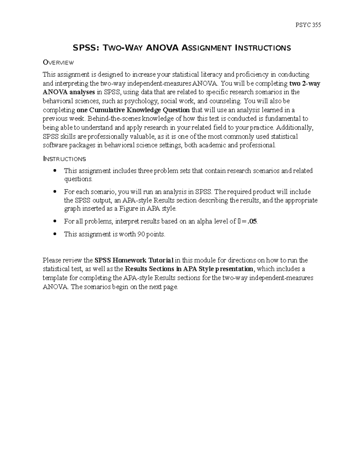 SPSS: Two-Way ANOVA Assignment Instructions for Behavioral Sciences ...