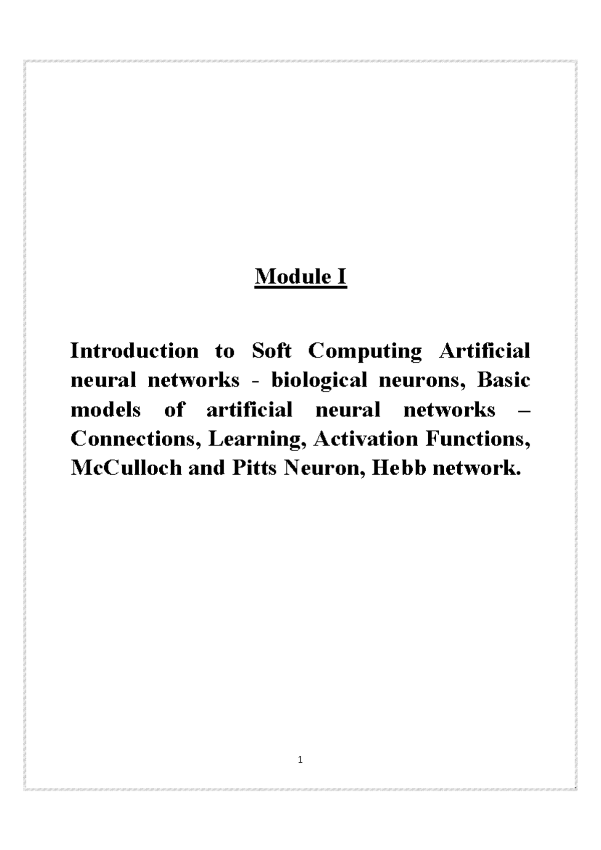 Module I - Soft Computing: Introduction to Neural Networks - Studocu