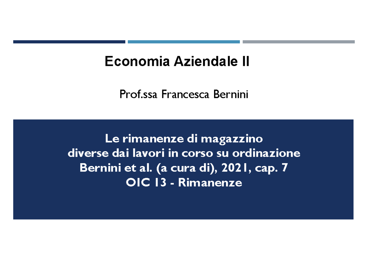 Dispense Lezioni: Rimanenze di Magazzino in Economia Aziendale II - Studocu