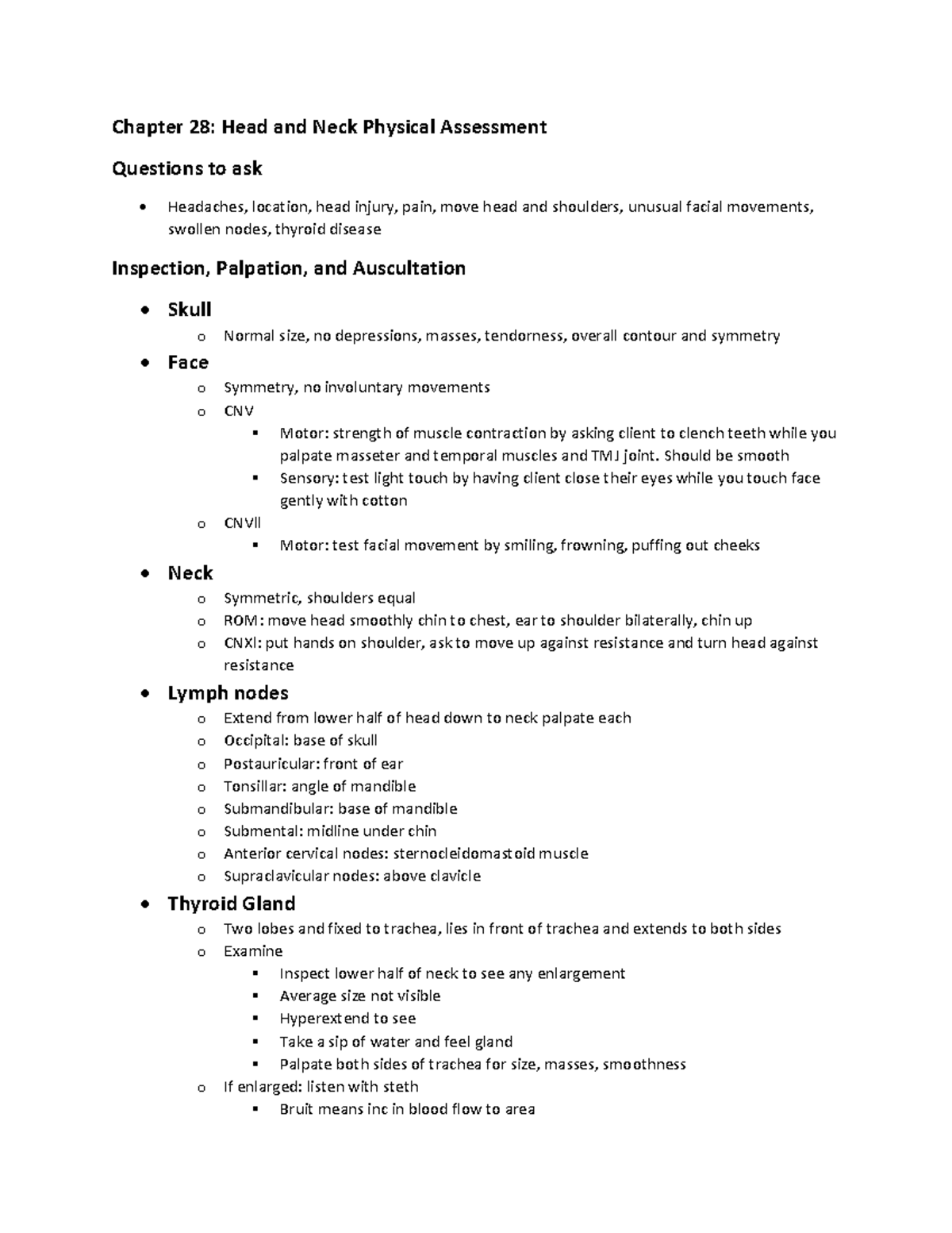 Ch 28 Head and Neck Physical Assessment - ATI Notes - Studocu