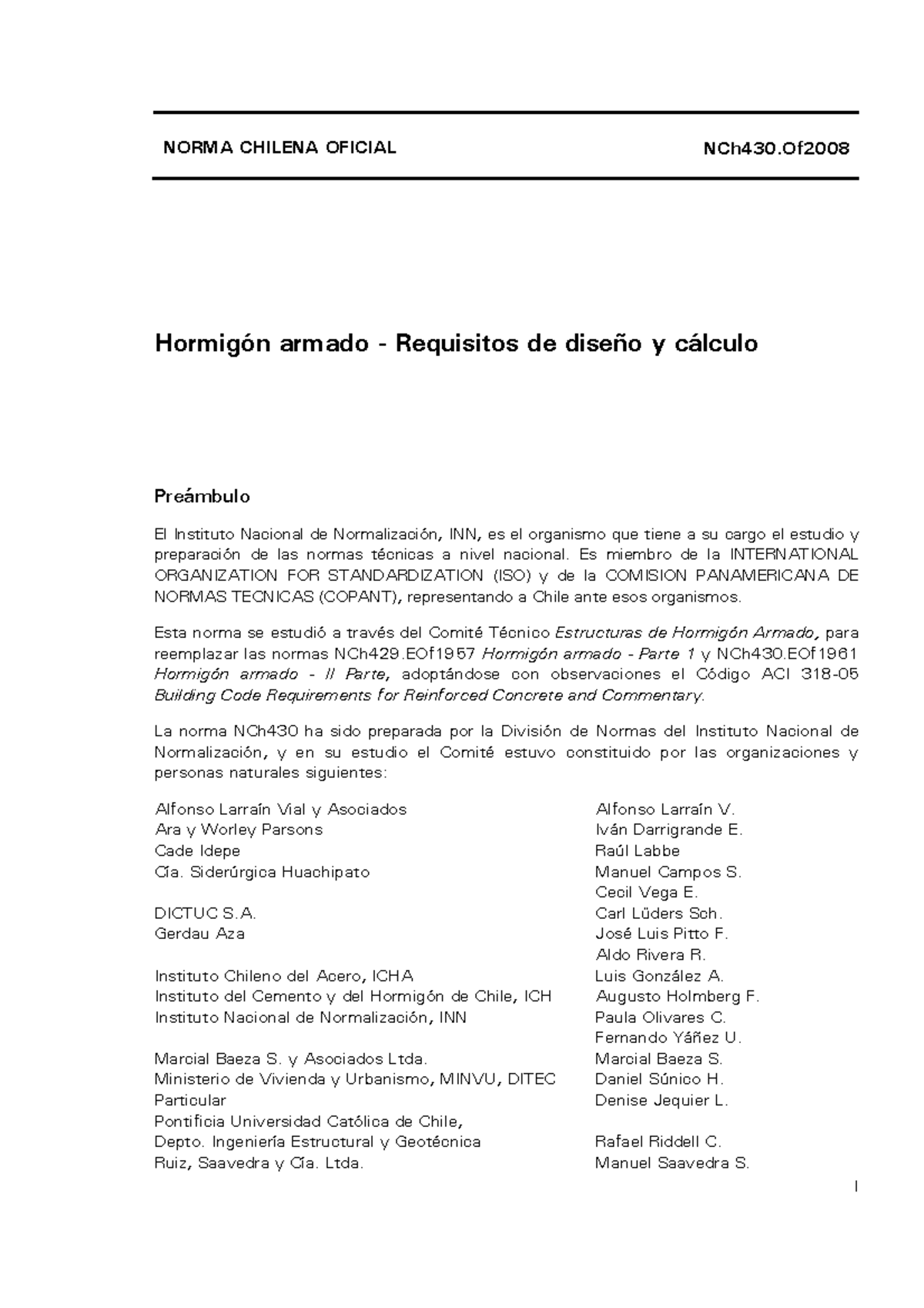 Norma Chilena Oficial NCh430.Of2008: Requisitos de Diseño y Cálculo de Hormigón - Document Preview