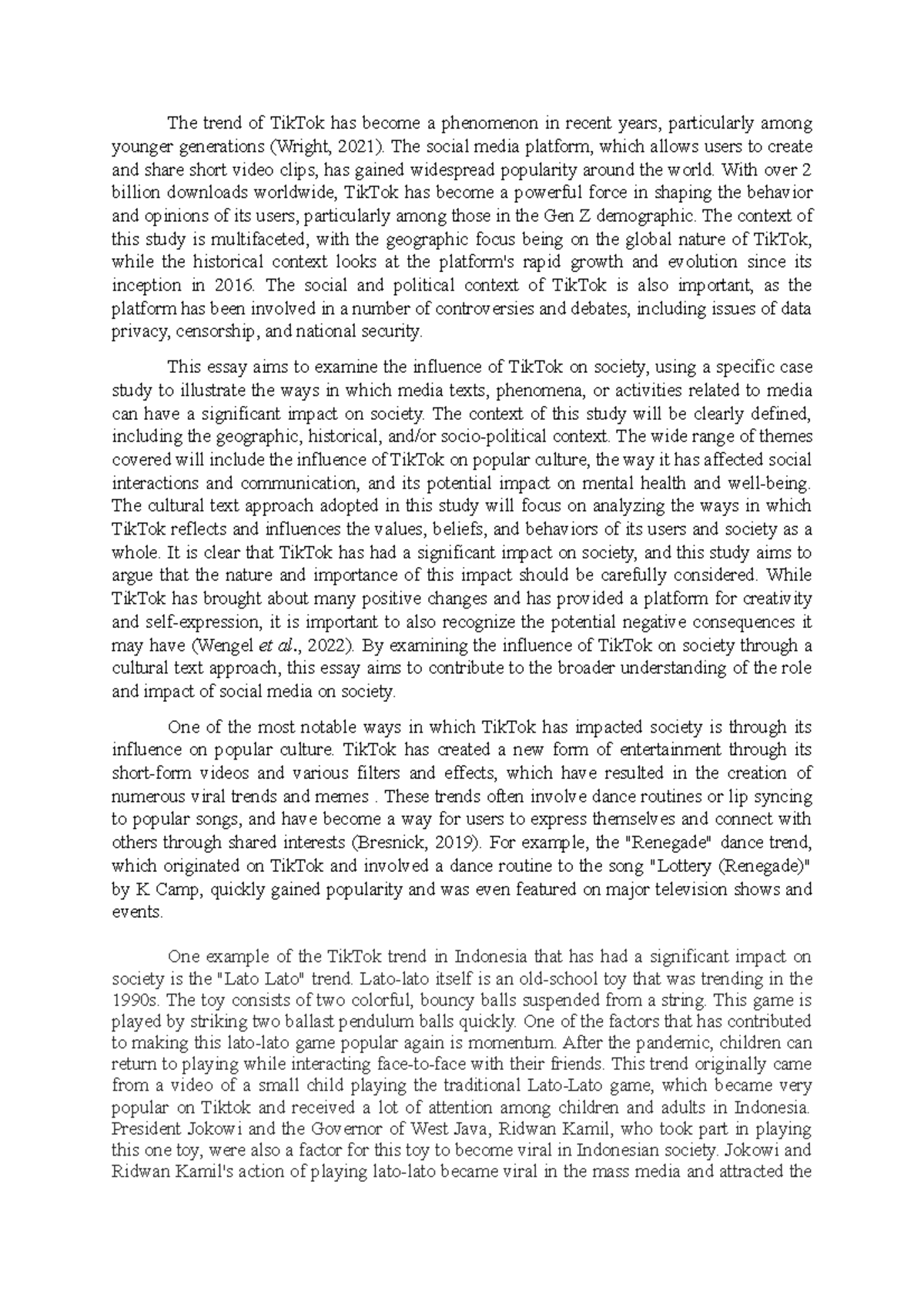 The Societal Influence of TikTok: A Cultural Analysis Essay - Studocu