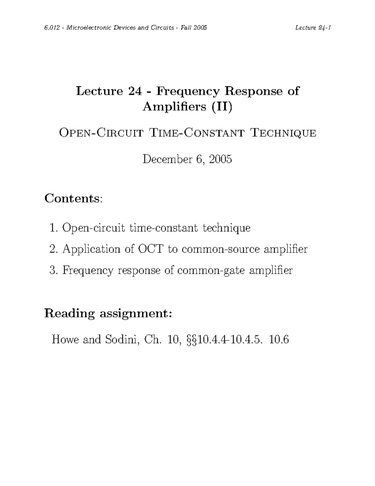 Lecture 24 ­ Frequency Response of amp - Lecture 24 - Frequency ...
