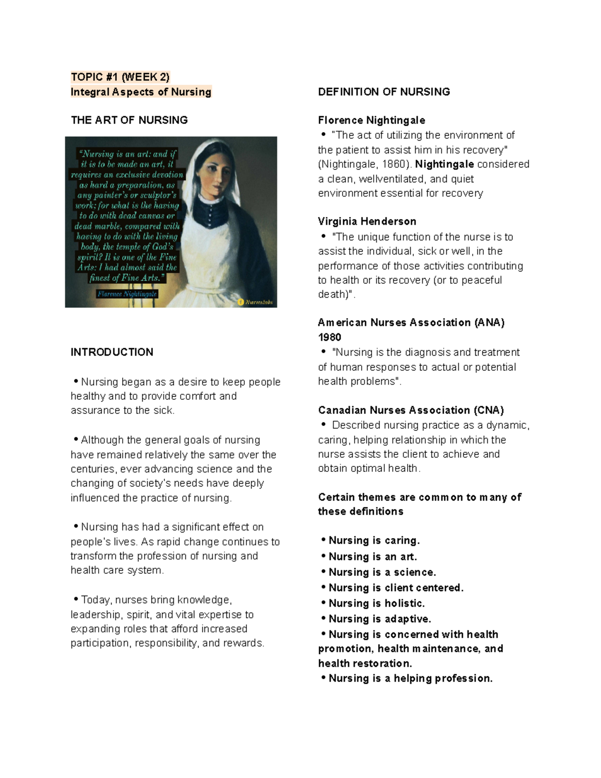 FUNDAMENTALS OF NURSING LEC Midterm Reviewer: Integral Aspects of ...