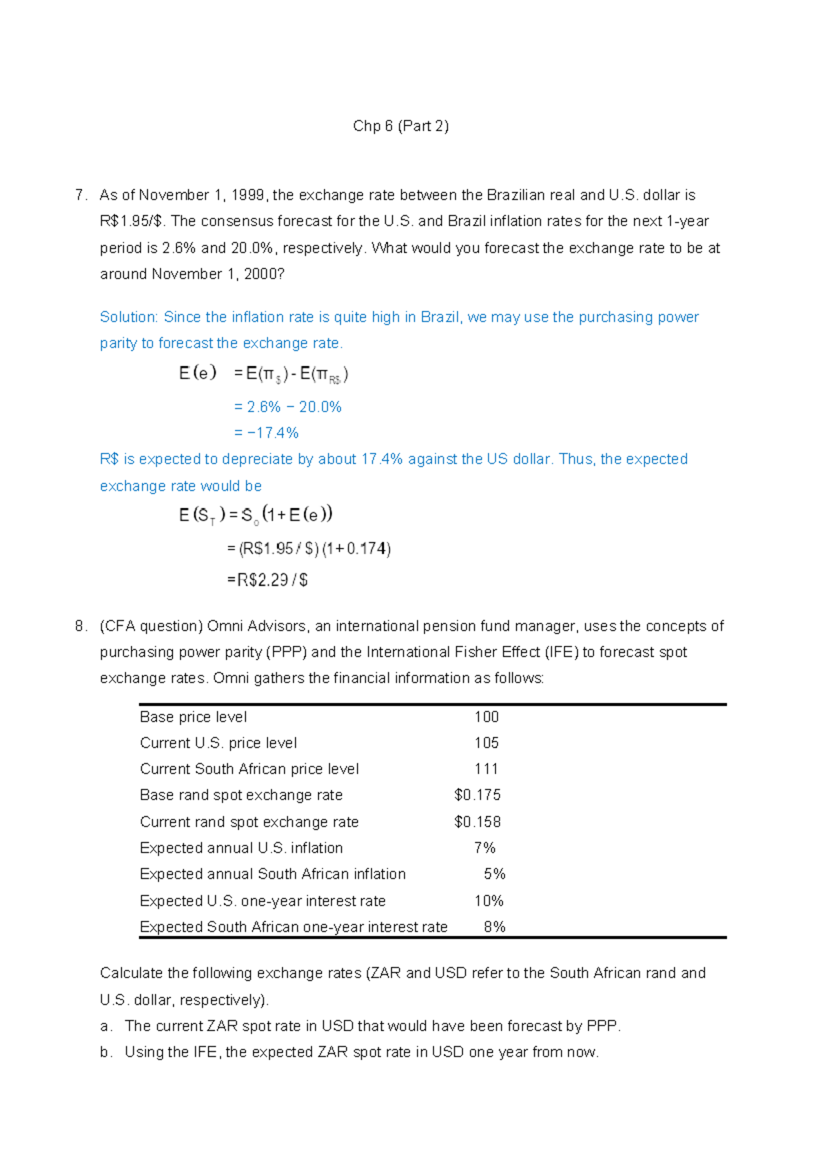 Tutorial Chp 6 Solutions: Exchange Rate Forecasting Methods - Studocu