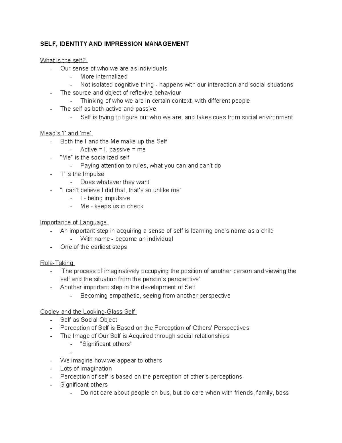 Lecture 3 - Self, Identity & Impression Management Insights - Studocu