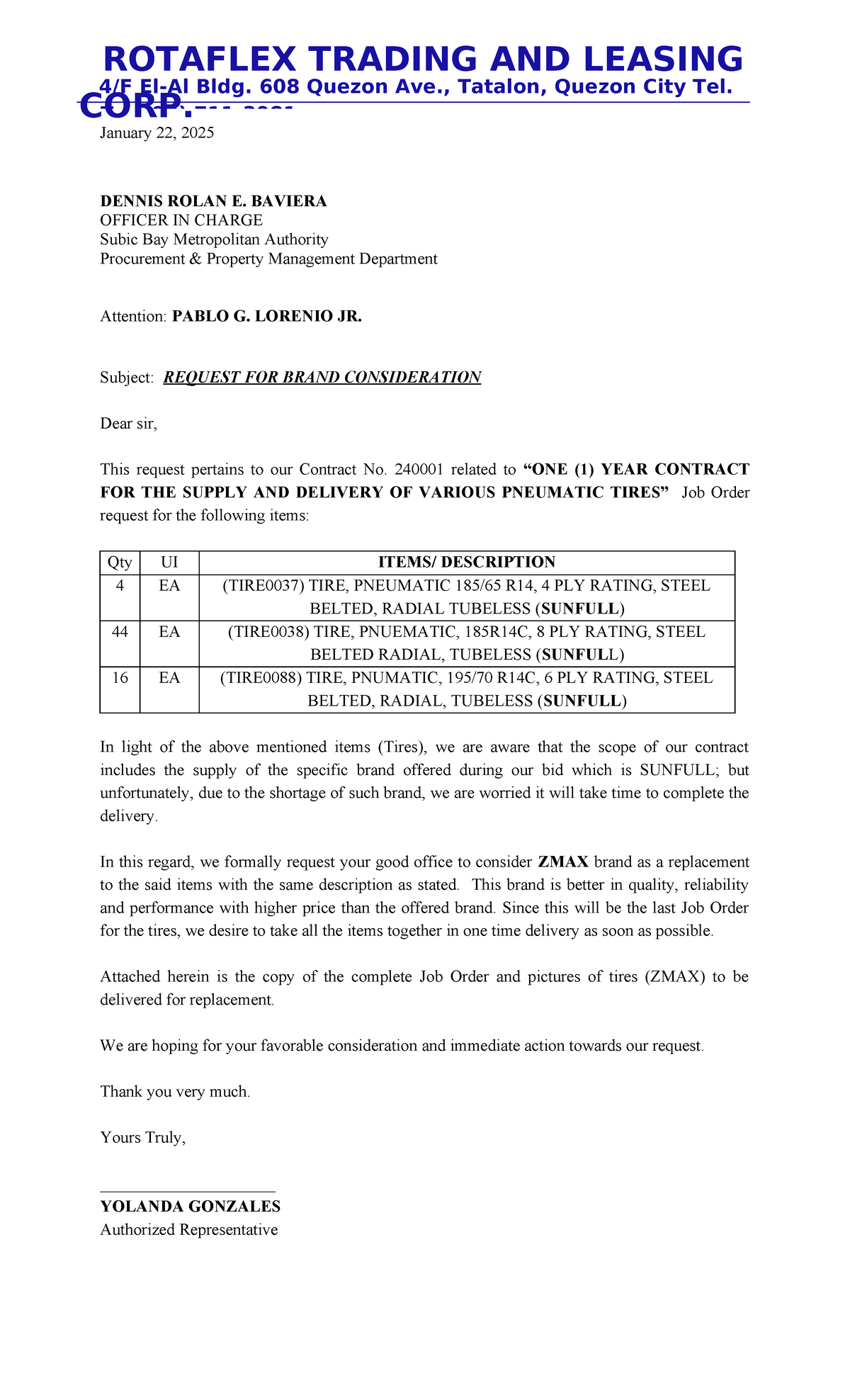 Brand Replacement - letter - January 22, 2025 DENNIS ROLAN E. BAVIERA ...
