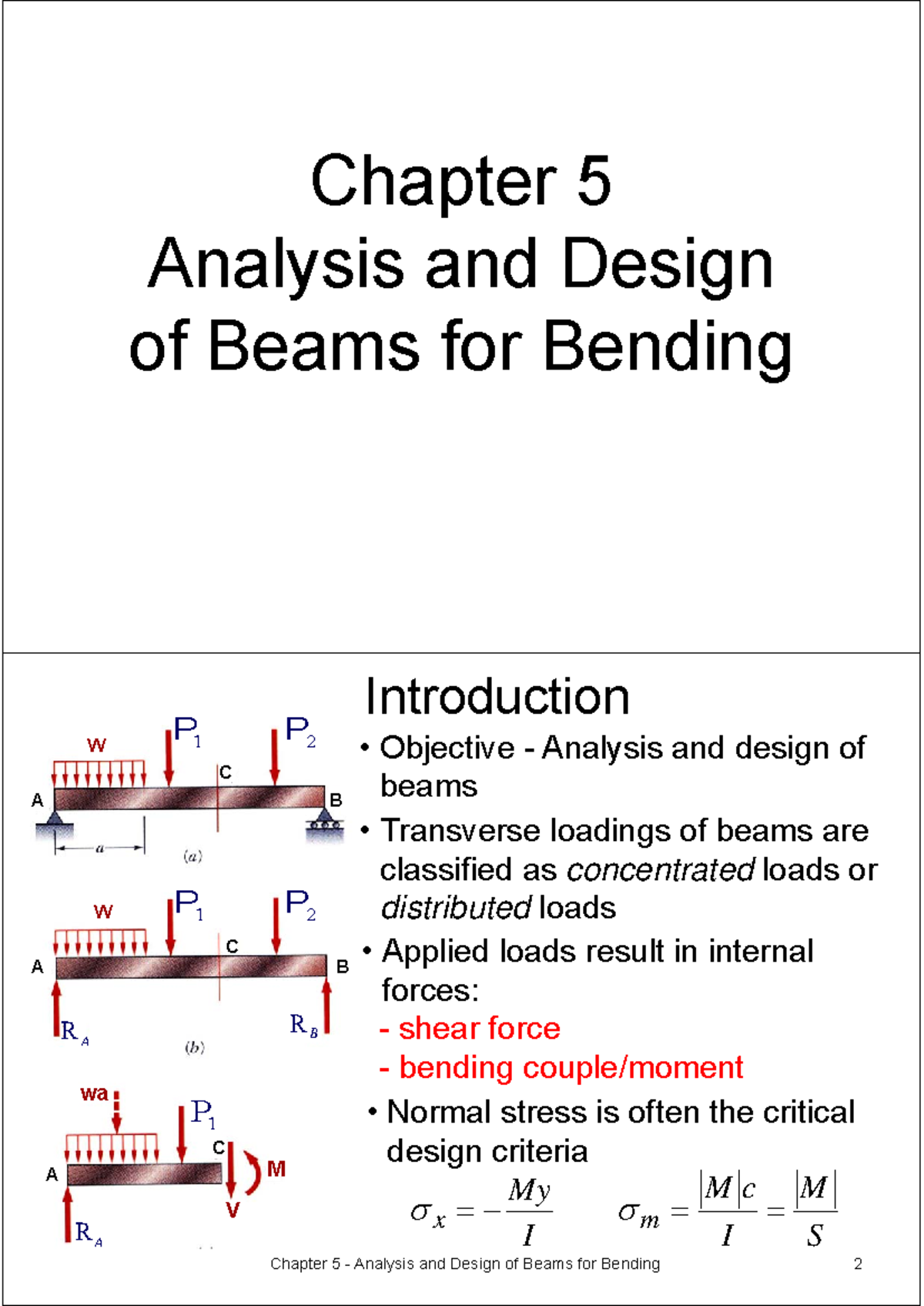 MA2001 - Chapter 5 Notes: Analysis & Design of Beams for Bending - Studocu