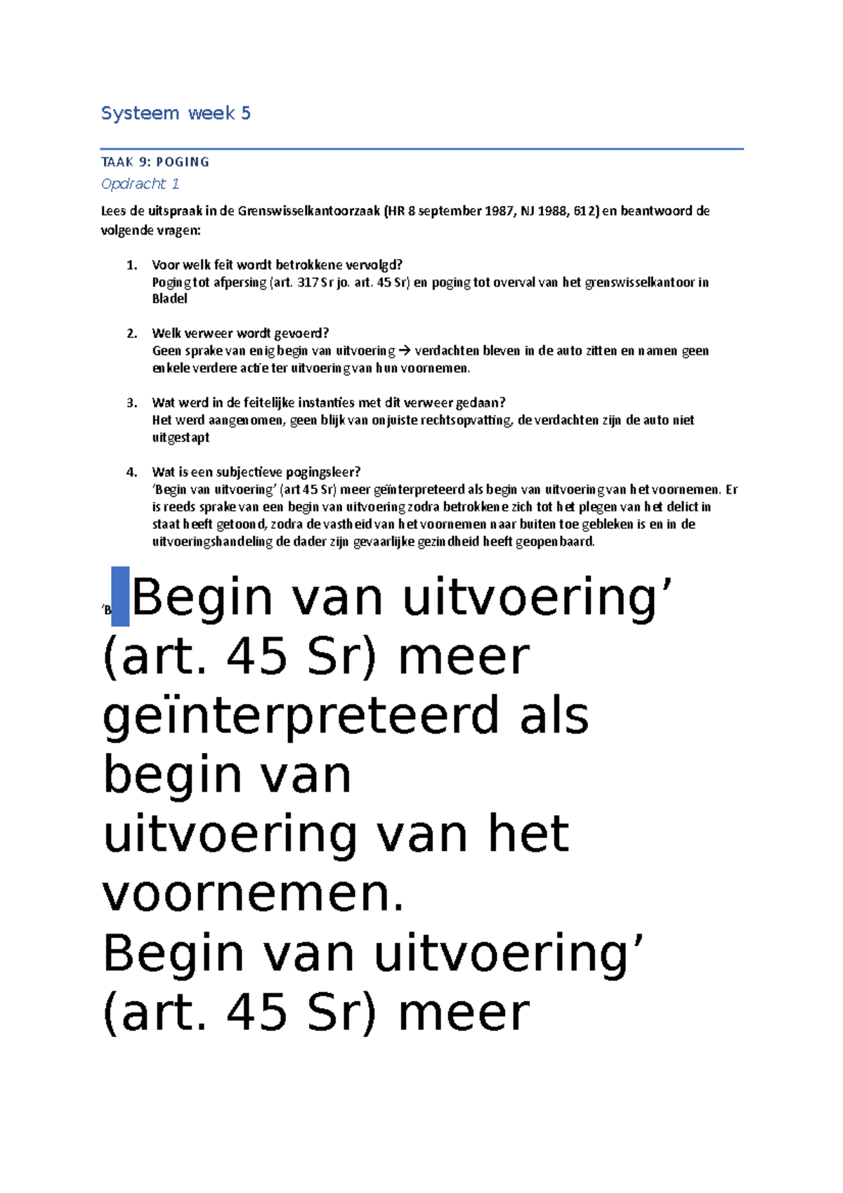 Systeem week 5: Analyse van Poging en Strafbare Voorbereiding - Studeersnel