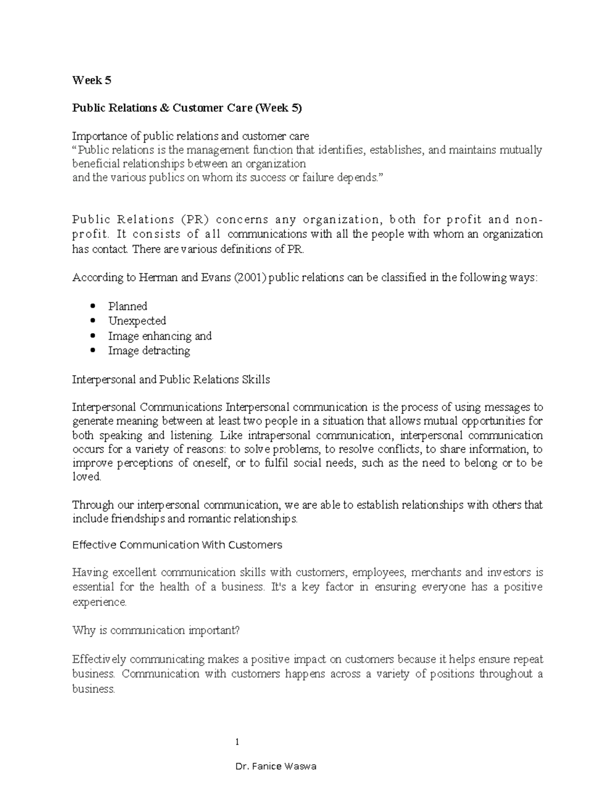 Week 5 - Public Relations & Customer Care: Strategies for Success - Studocu