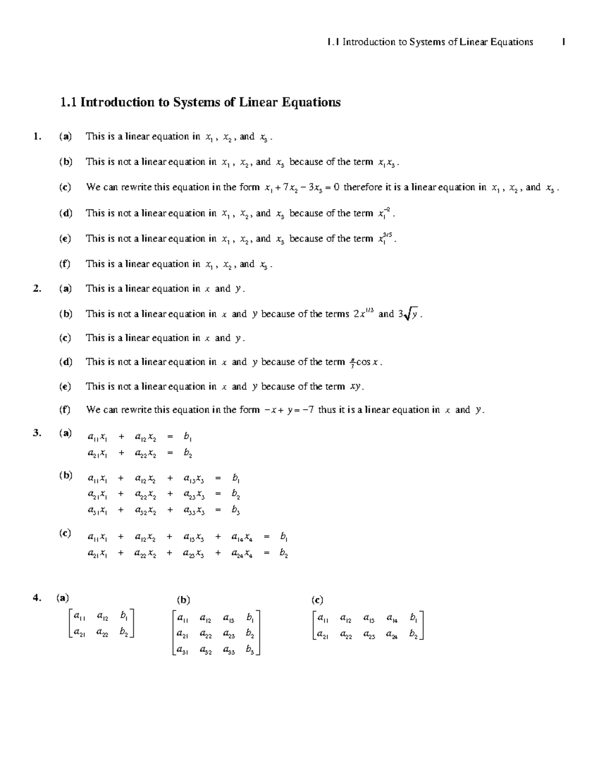 Chapter 1 Solutions: Introduction to Systems of Linear Equations - Studocu