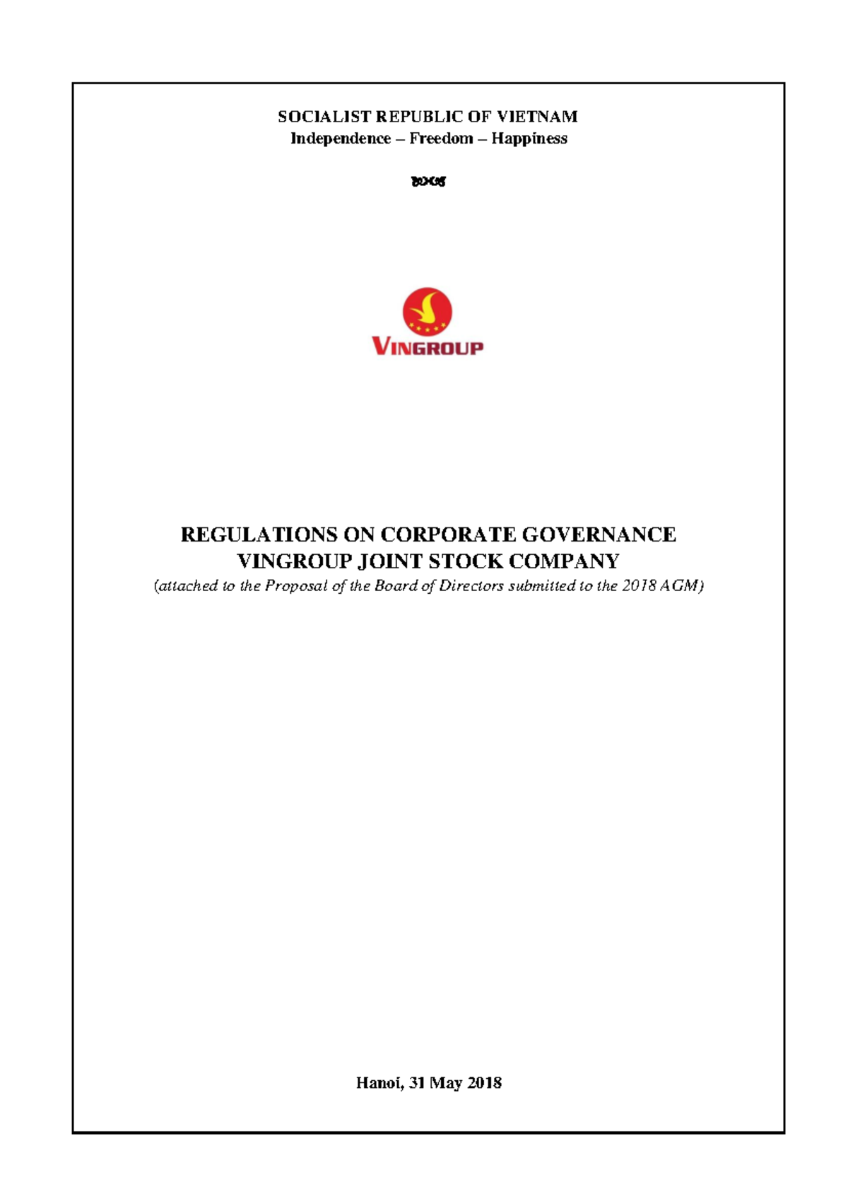 VIC Regulation on Corporate Governance - Vingroup AG Meeting Proposal ...