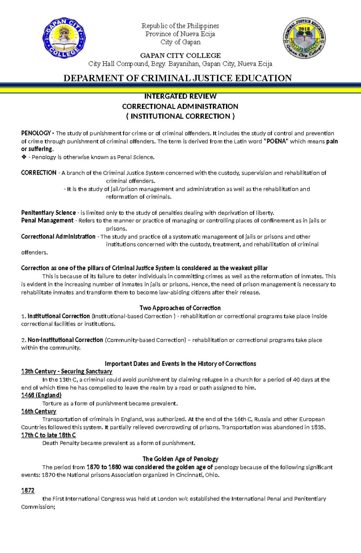 Integrated Review on Correctional Administration (IR-Insti 060456 ...