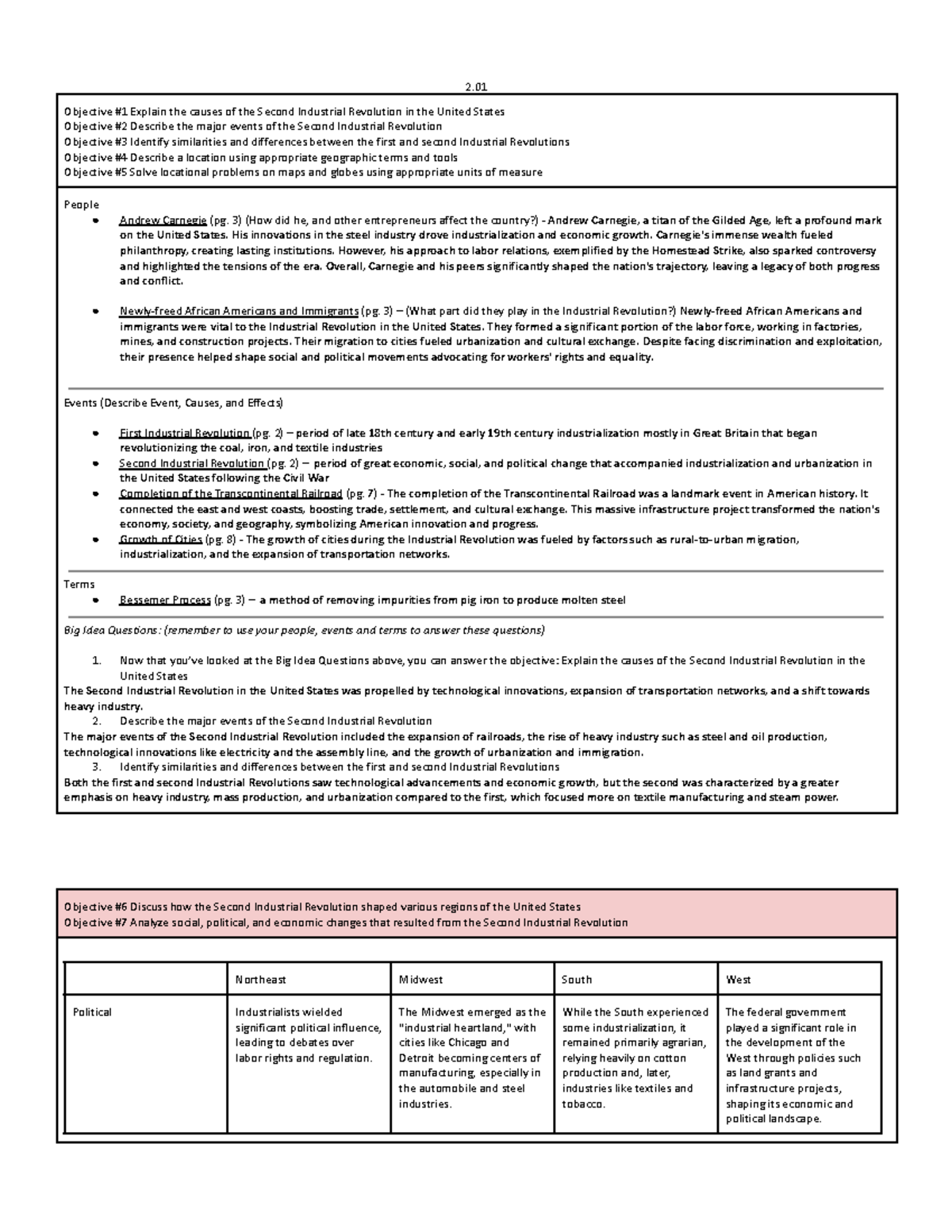 V21 Mod 2 U.S. History Note Taking Guide: The Second Industrial ...