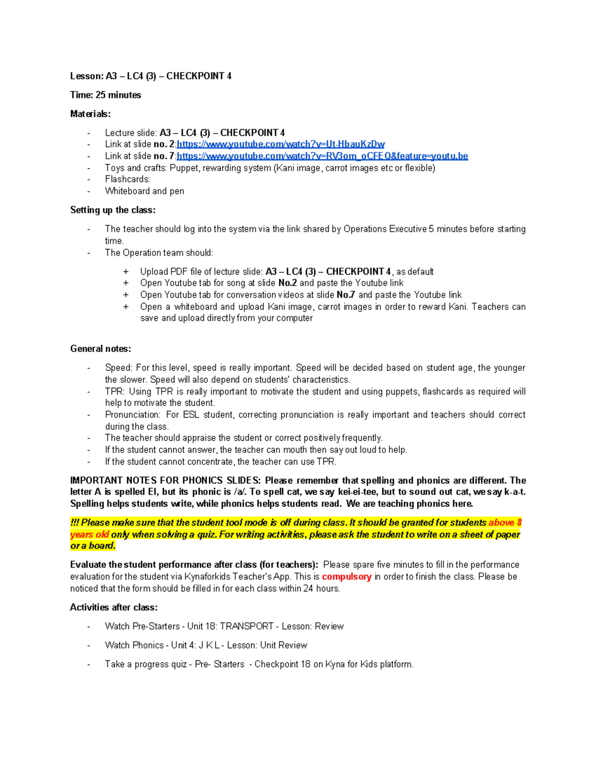 A3 – LC4(3) Lesson: Checkpoint 4 Overview and Class Setup - Studocu