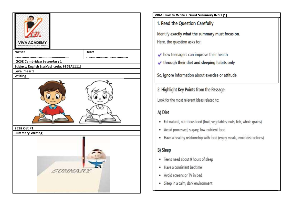 IGCSE English Year 9 Summary Writing Response - 2018 Oct P1 - Studocu