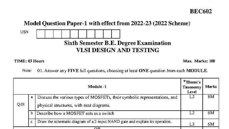 BEC602 - VLSI Design & Testing Model Qs (2022 Scheme) - Studocu
