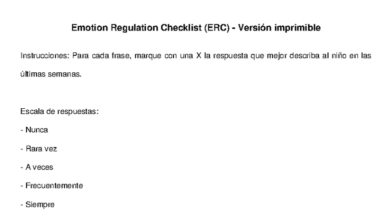 ERC: Instrucciones para la Evaluación de Regulación Emocional - Studocu