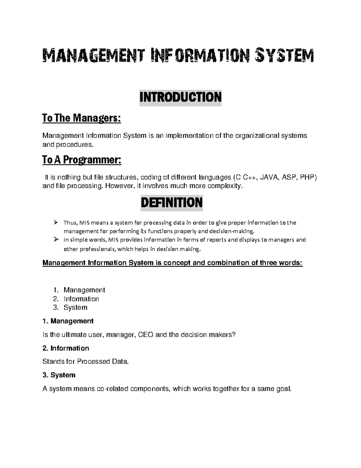 MIS 101: Understanding Management Information Systems and Security ...