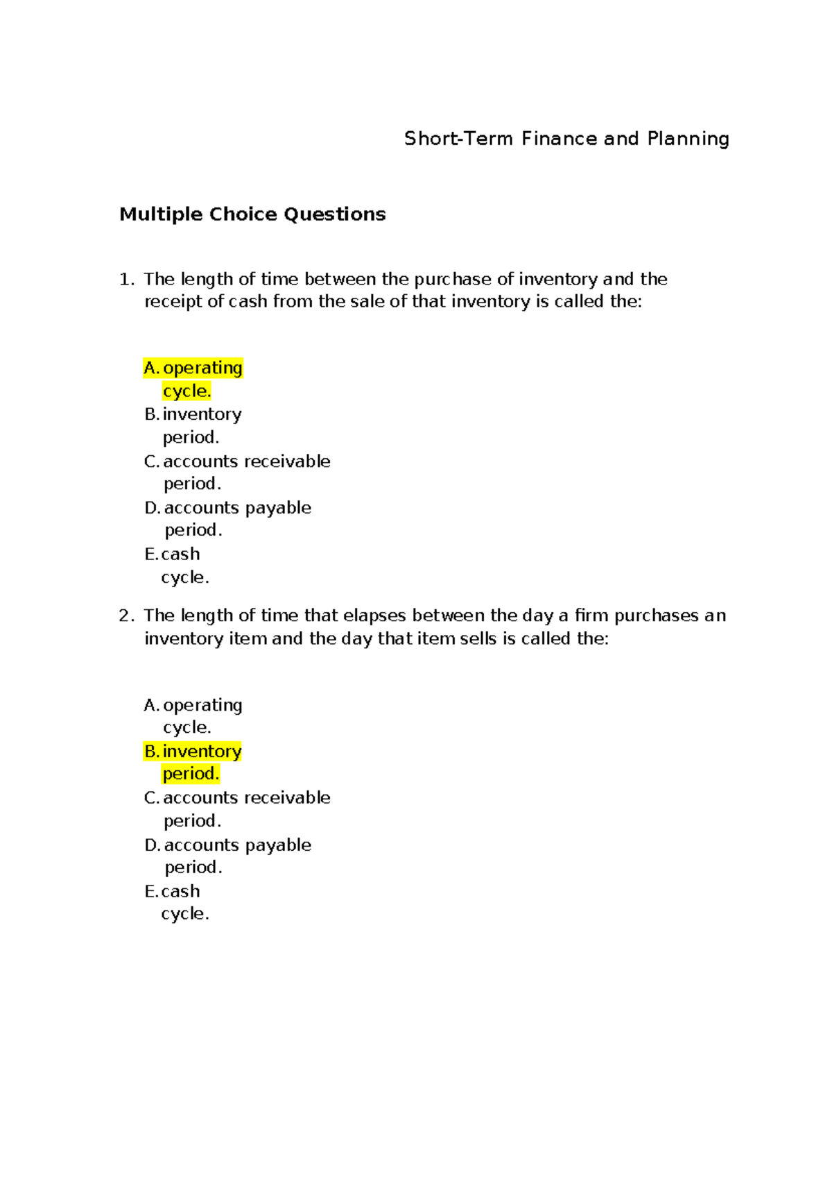 Finance and Planning Chap5 Multiple Choice Questions (MCQ) - Studocu