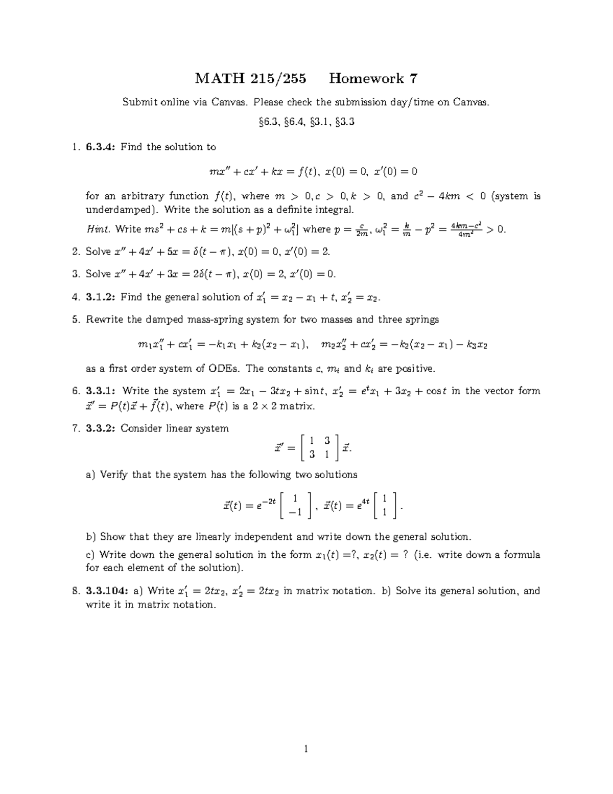 MATH 215255 Homework 7 Solutions and Notes - Studocu